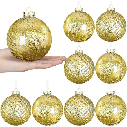 Syhood 8pcs 4" Large Christmas Balls Shatterproof Christmas Tree Decorations Ornaments Hanging Christmas Tree Ornaments for Birthday Valentine's Easter Wedding Holiday Decorations (Gold)