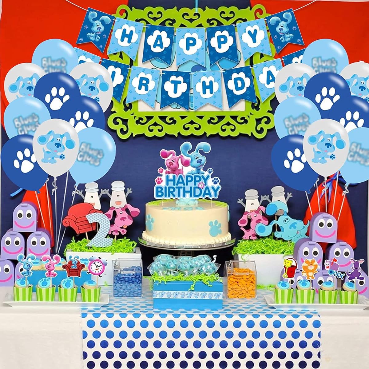 Blues Clues Birthday Party Supplies Blues Clues Decorations Happy Birthday Party Banner Blues Clues Cupcake Toppers Blues Clues Theme Latex Balloons Theme Party Decorations for Girls and Boys