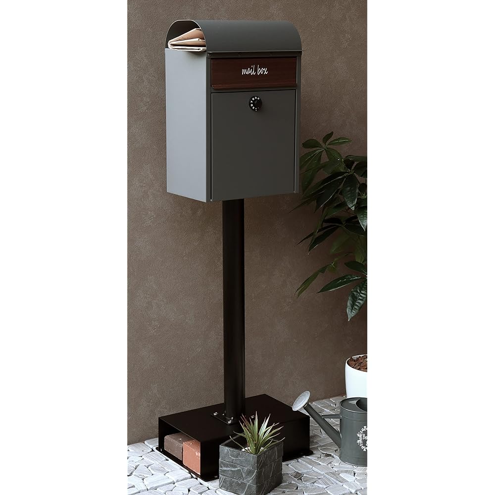 MOJYU Stand Post Gilda Gray SDM-013 Post Mail Box Stylish Mailbox Delivery Box Scandinavian Style with Lock Freestanding Stand High Type Entrance Home Use