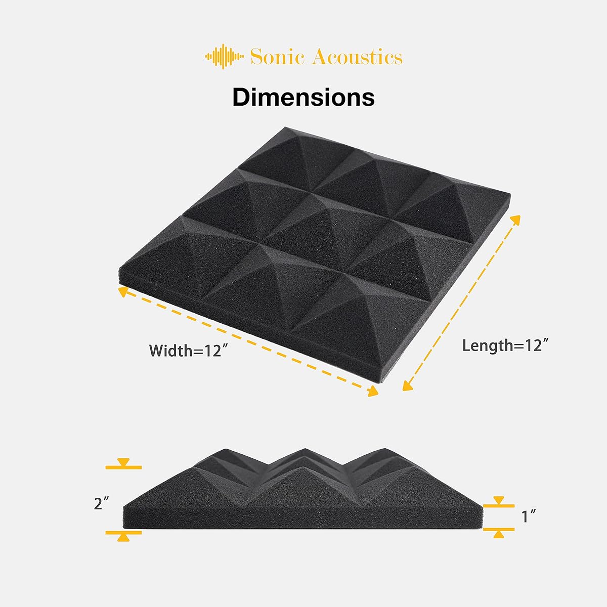 12 Pack Set Acoustic Foam Panels Studio Wedge Tiles 2" x 12" x 12" Acoustic Foam Sound Absorbing Pyramid Studio Treatment Wall Panels Pyramid 9 Blocks