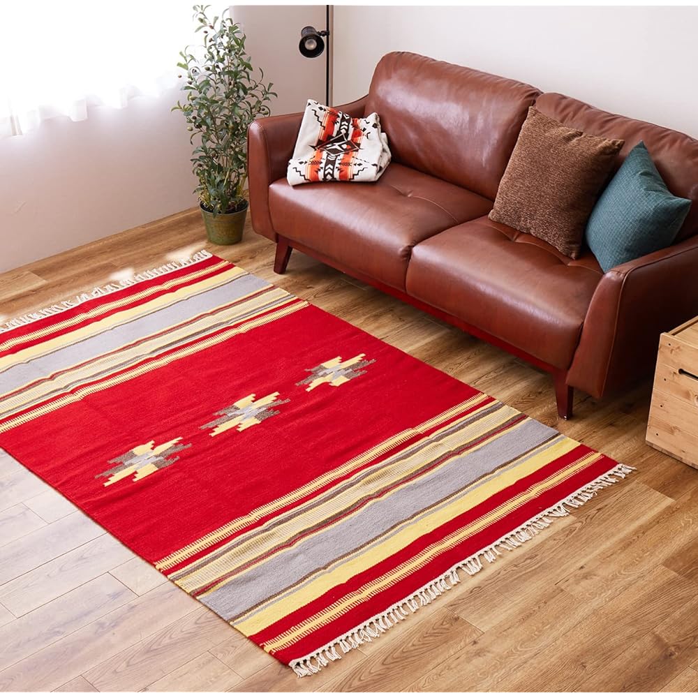 Hagiwara Rug Green Approx. 140 x 200cm "Anshu" 100% Wool Handwoven Rug Kilim Wool Camping Outdoor Colorful Ethnic Miscellaneous Goods