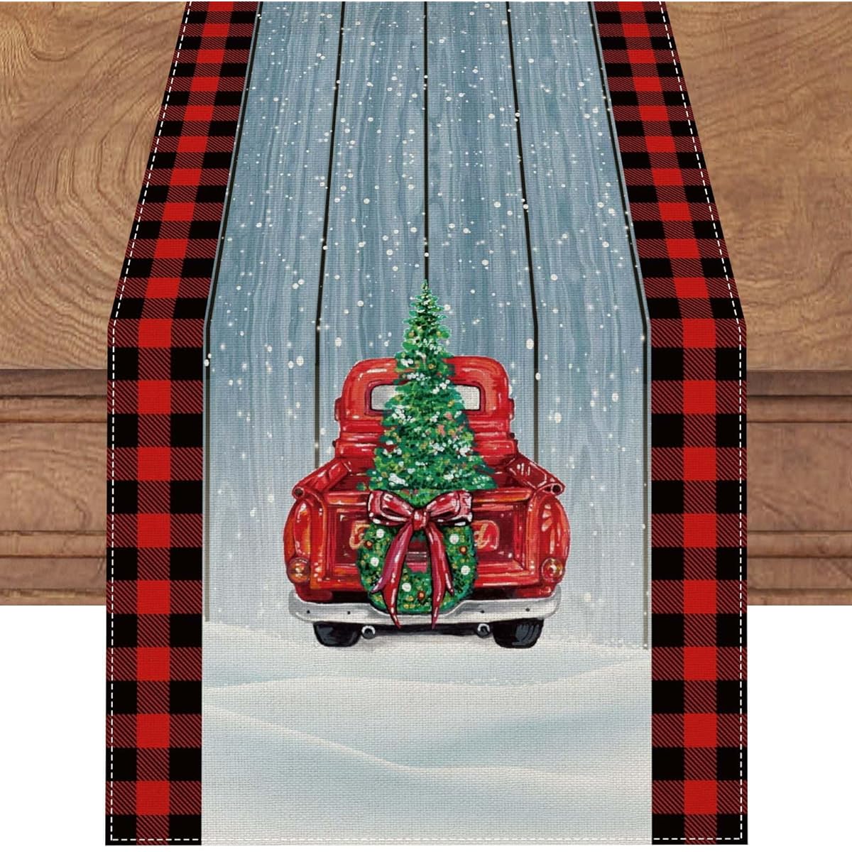 Jiudungs Linen Red and Black Buffalo Check Checkered Christmas Red Truck Table Runner 72" Long Winter Christmas Xmas Holiday Farmhouse Table Decorations