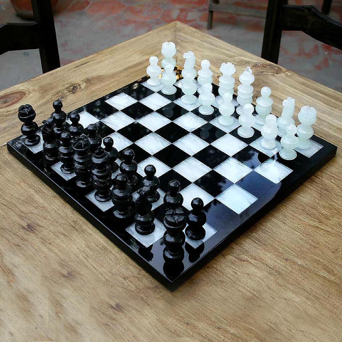 Novica White Black Marble Chess Set 'Classic'