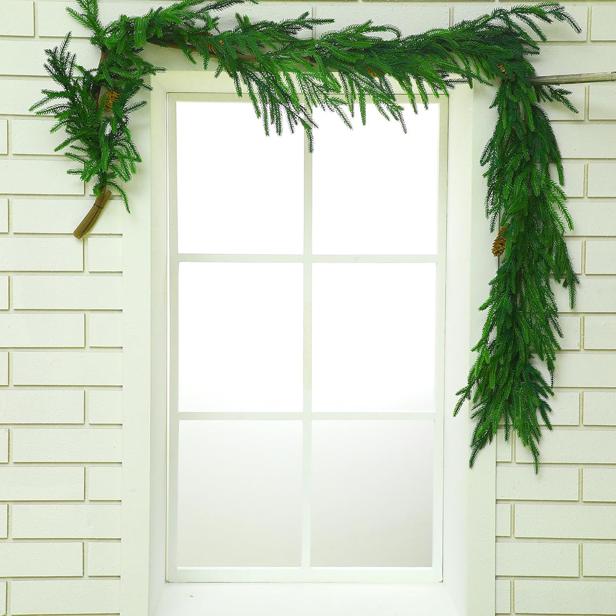 Jutom 6ft Norfolk Pine Garland Artificial Pine Green Garland with Pinecones Christmas Norfolk Pine Garland Christmas Garland Cedar Garland Winter Garland for Seasonal Indoor Home Decor (6)