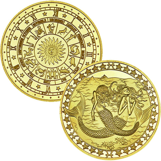 12 Zodiac Signs Challenge Coin Gold Plated Lucky Coin, Birthday Present Gift for Him or Her (Aries)