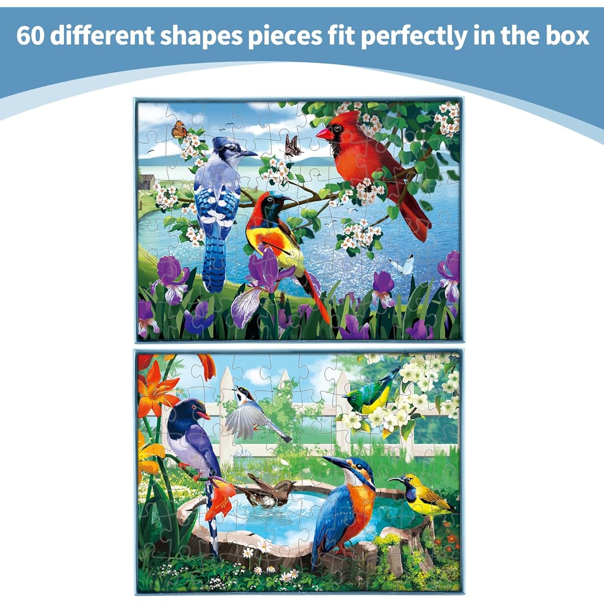 Sunhigh Dementia Puzzle for Seniors 2-60 Piece Jigsaw Puzzle Alzheimer's Disease Products Activities for Seniors Peaceful Bird (2 in 1)