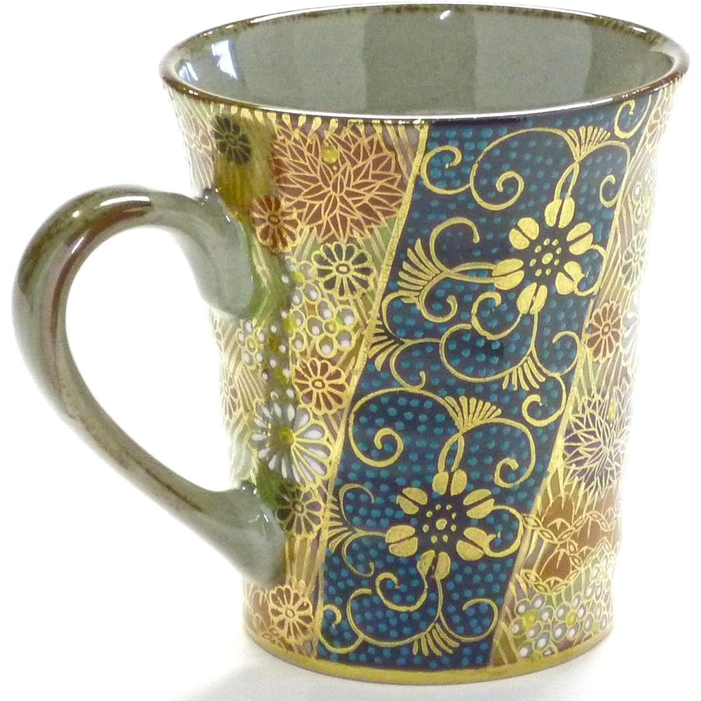 Kutani ware [Mug] Blue grains + gold flowers (masterpiece) [Back picture]