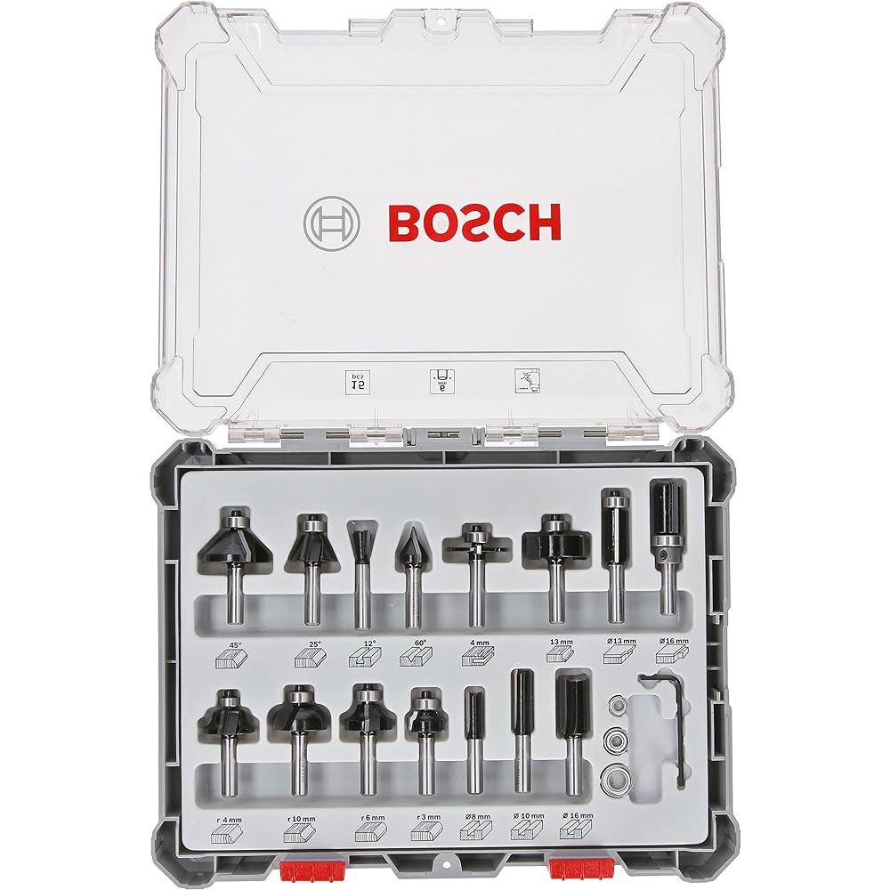 BOSCH Router/trimmer bit set (15 types, 15 pieces) 2607017471