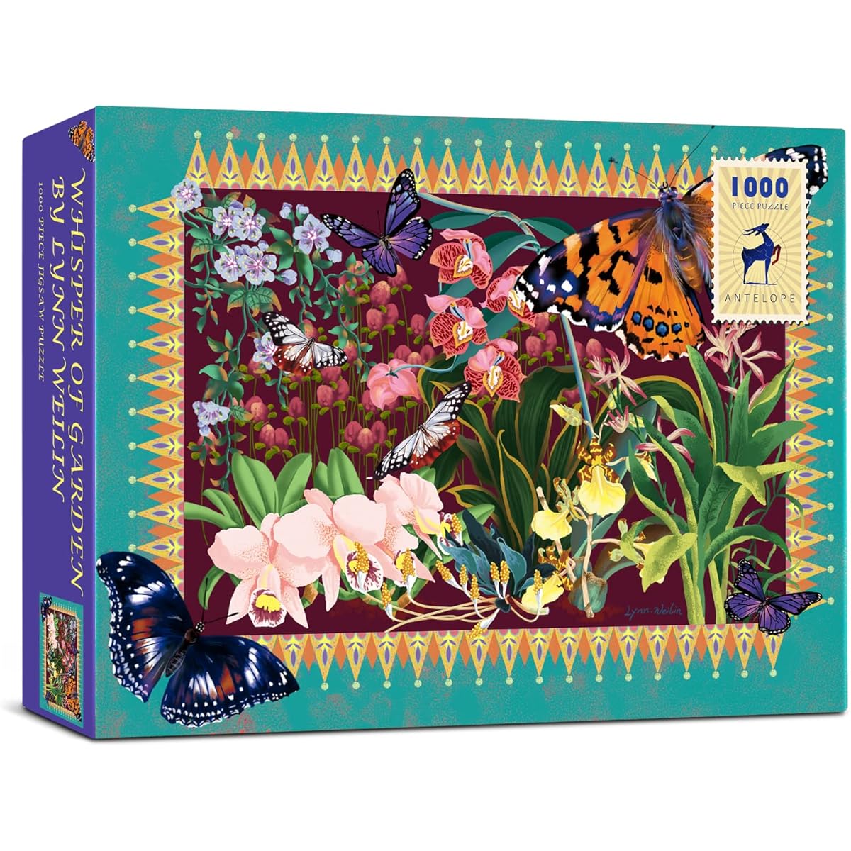 Antelope Whispering Jigsaw Puzzle by Lynn Weilin 1000 Piece 29.5" x 20.5" Garden Jigsaw Puzzle with Plants and Butterflies, Multicolor, A Challenging and Fun Indoor Game
