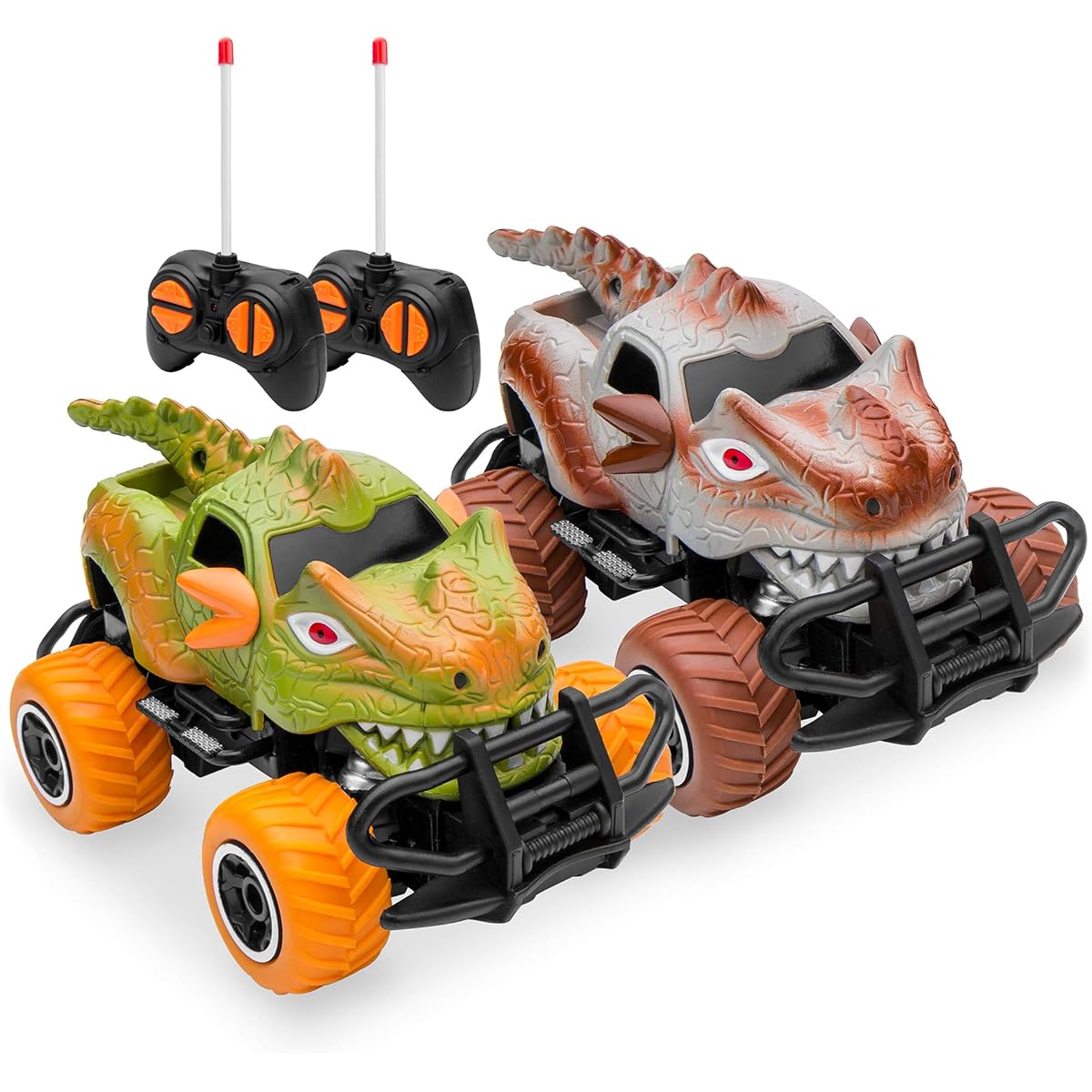 Best Choice Products Set of 2 1/43 Scale 27MHz Dinosaur Remote Control Car Toys with Max Speed of 9mph and 2 Controllers