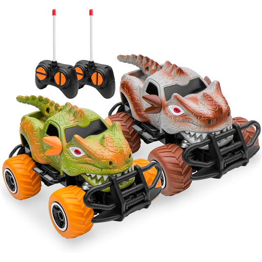 Best Choice Products Set of 2 1/43 Scale 27MHz Dinosaur Remote Control Car Toys with Max Speed of 9mph and 2 Controllers