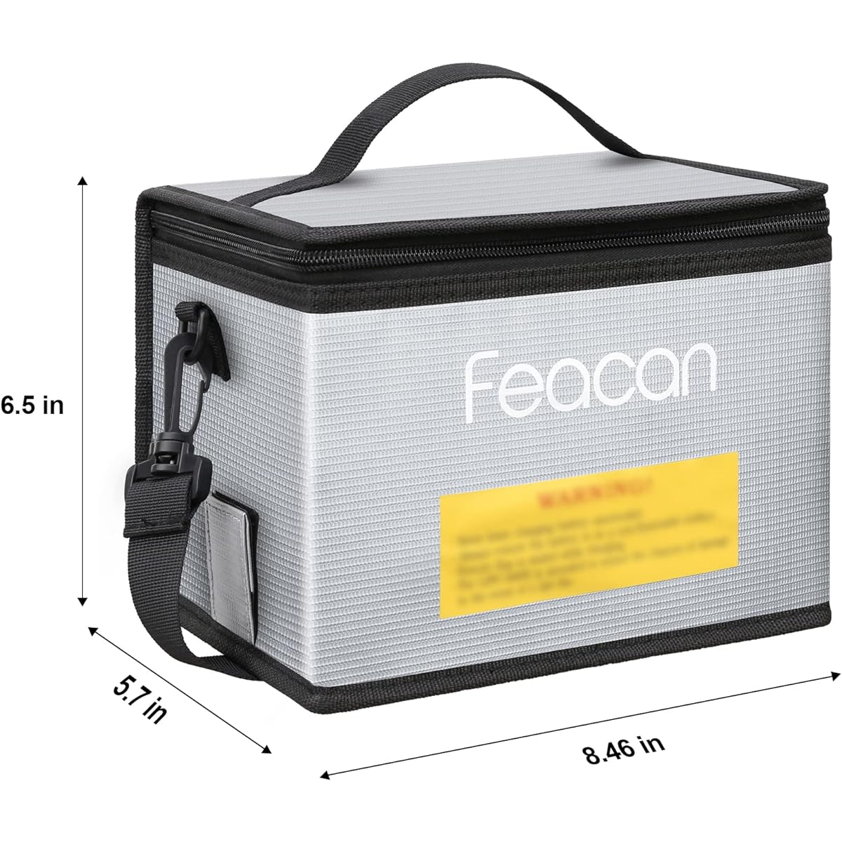 Feacan LiPo Battery Safety Bag Fireproof Explosion Proof Large Capacity Bag Storage Guard Charging and Storage Safety Pouch with Shoulder Strap, Grey