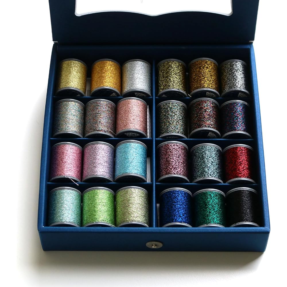 FUJIX Sparkle Lame Paper Box Set, 3 Pieces, 150m, 24 Colors, Sewing Thread, Hand Sewing Thread