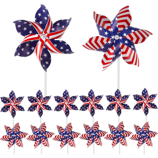 American Flag Patriotic Windmill Independence Day Windmill US Stars and Stripes Windmill with Instructions Yard Windmill Pinwheel Wind Spinner for Kids Adults, 4th of July Decorations for Yard Lawn (30)