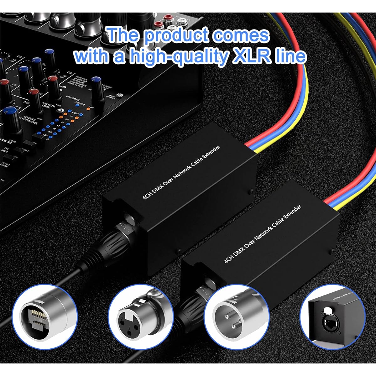 Dingsun 4 Channel 3 Pin XLR Male and Female to Ethernet Cable - Compact Cat6 Multi-Network Snake Receiver - XLR AES DMX Channel RJ45 Cat5/Cat6 Ethernet Cable