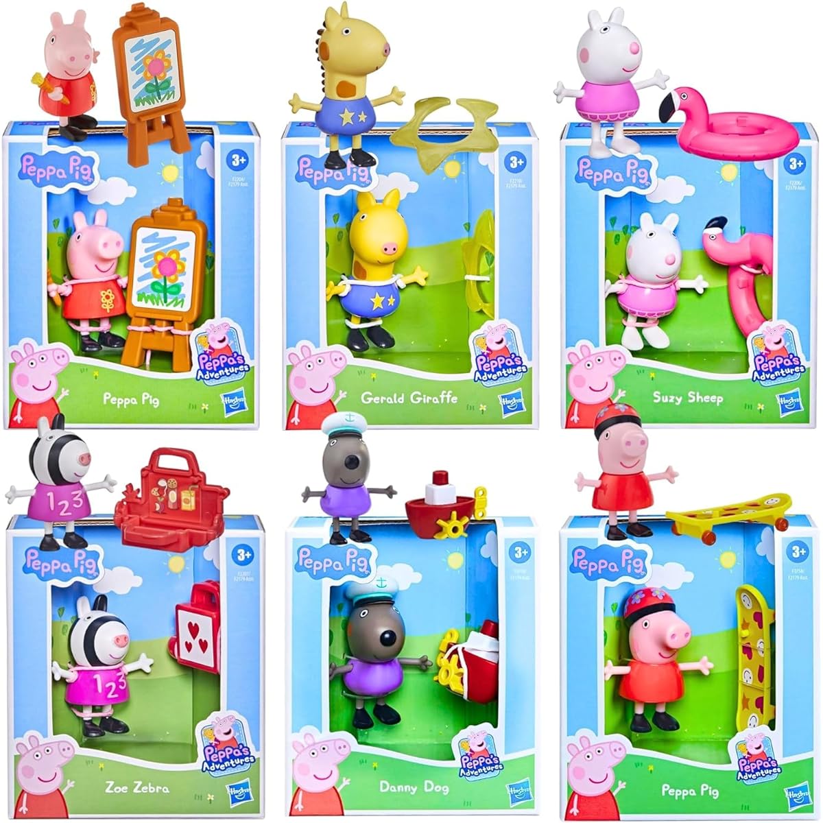 Hasbro Peppa Pig - 3" 8cm Moveable Articulated Figure & Accessory Set - Complete Set of 6 Characters