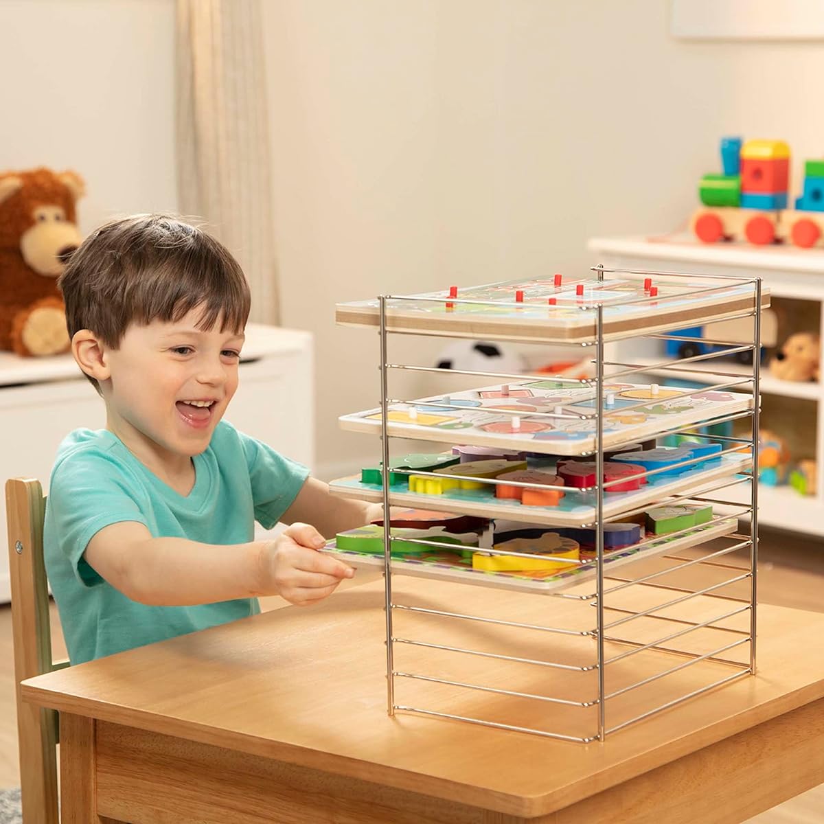 Melissa & Doug Multi-Fit Metal Wire Puzzle Rack, 12" Wide x 0.75" Deep - Puzzle Holder Rack Storage Organizer for Kids