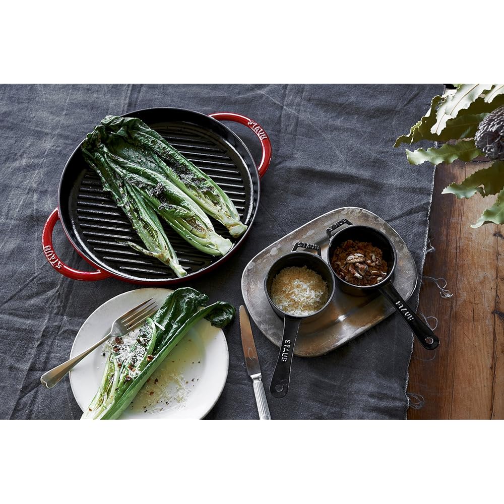 staub "Pure Grill Round Cherry 26cm" Grill Pan, Both Hands, Cast Metal, Enamel, IH Compatible [Authorized Japanese Product] Grill & Frying Pan 40510-309