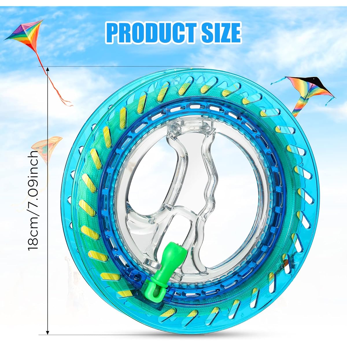 Wettarn 4 Pieces 7" Kite String with Reel Handle, Kite Reel with 200m Line, Durable Kite String Spool, Lockable Kite Winder, Kite String Swivel, Kite Flying Accessories for Kids and Adults, 4 Colors