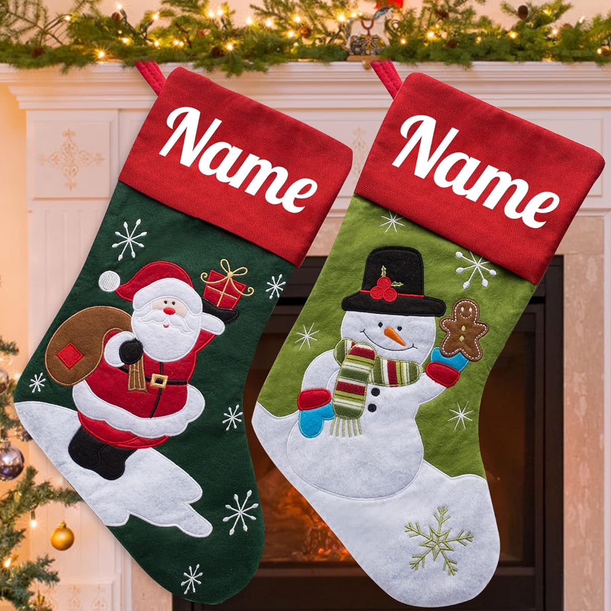 SIMIEEK Christmas Stockings with Name Set 1 2 3 4 6 7 Pack Christmas Stocking Gifts Christmas Indoor Fireplace Decoration