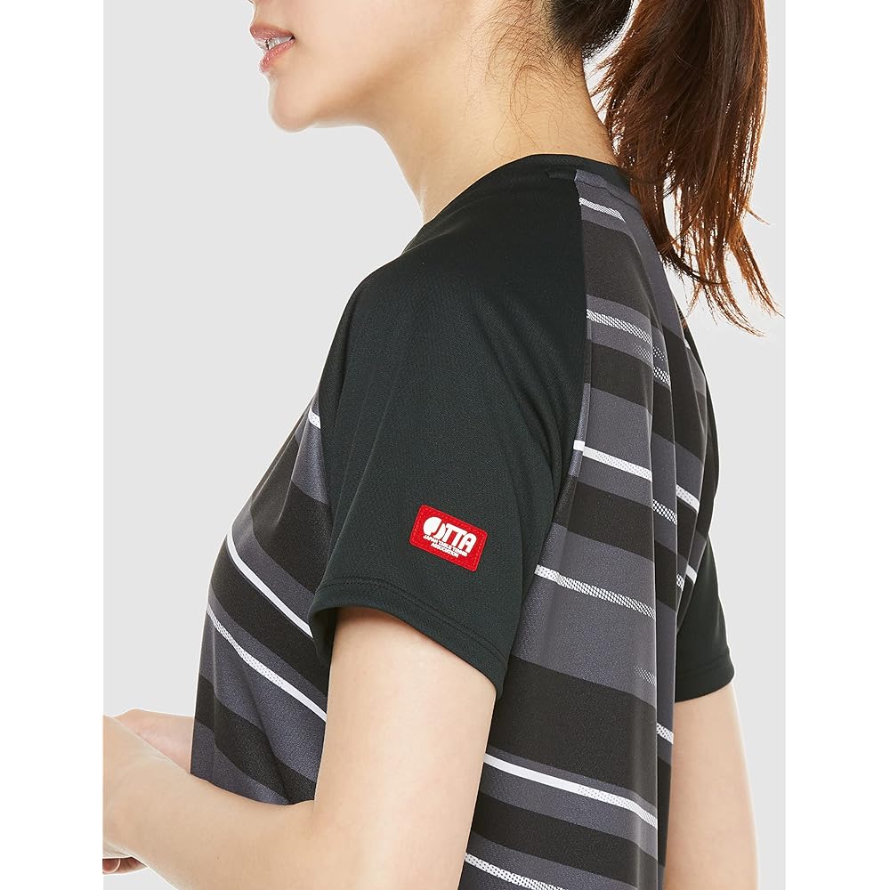 Mizuno 82JAA214 Women's Table Tennis Wear Game Shirt, Short Sleeve, U-Neck, Sweat Absorbent, Quick Drying, JTTA Officially Approved