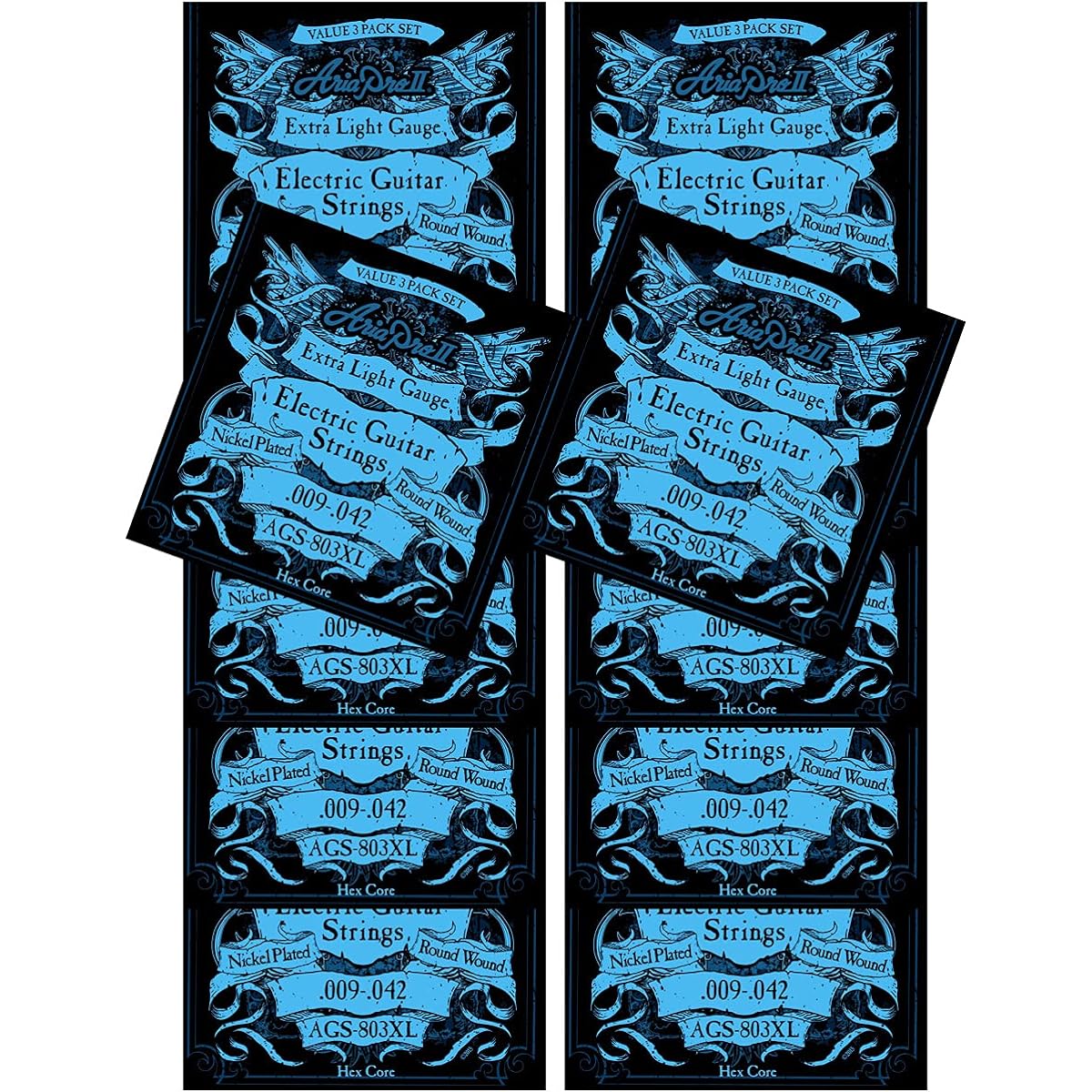 AriaPro II Electric Guitar Strings 3 Set Pack AriaProII AGS-803 (AGS-803HB Heavy Bottom, 12 Sets)