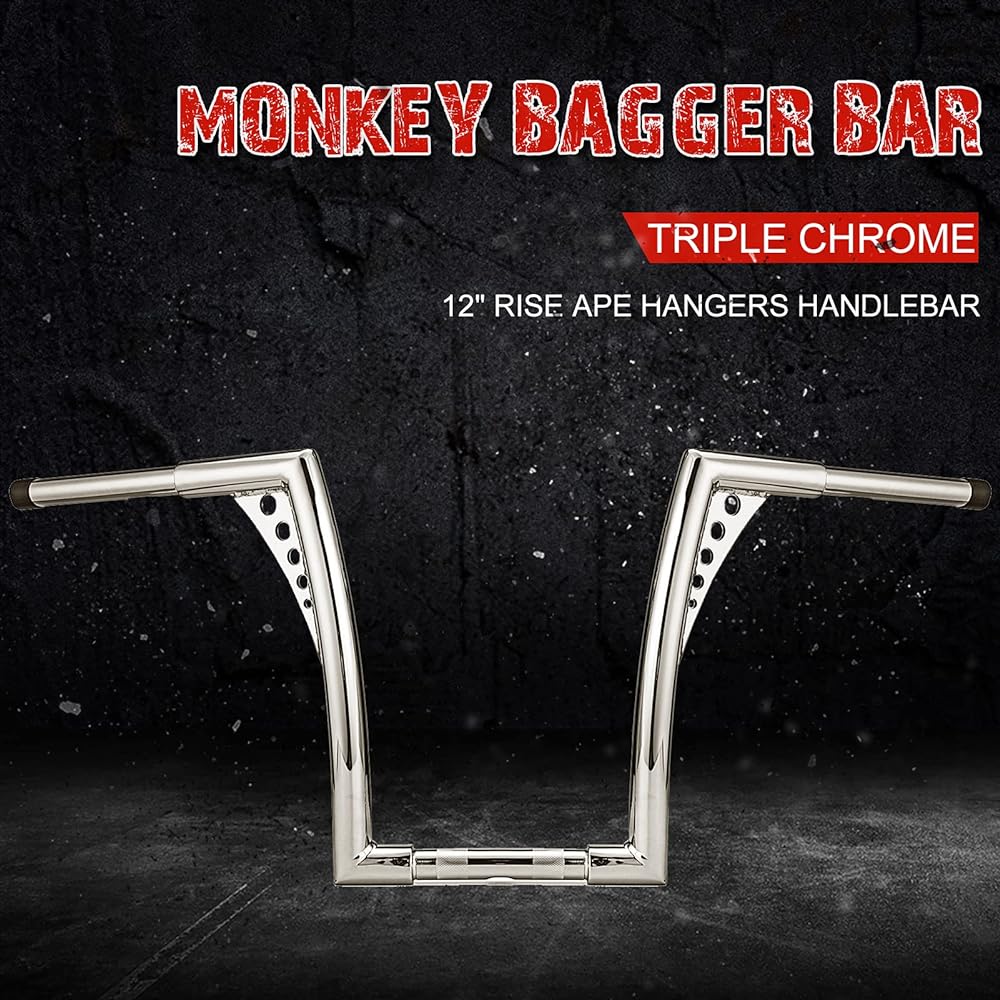 WSays 12" Rise Ape Hanger Handlebar Diameter 1-1/4" Handlebar Chrome Harley Dyna Softail Sportster XL 883 1200 & 1994-2023 Road King Models & 1998-2013 Road Glide