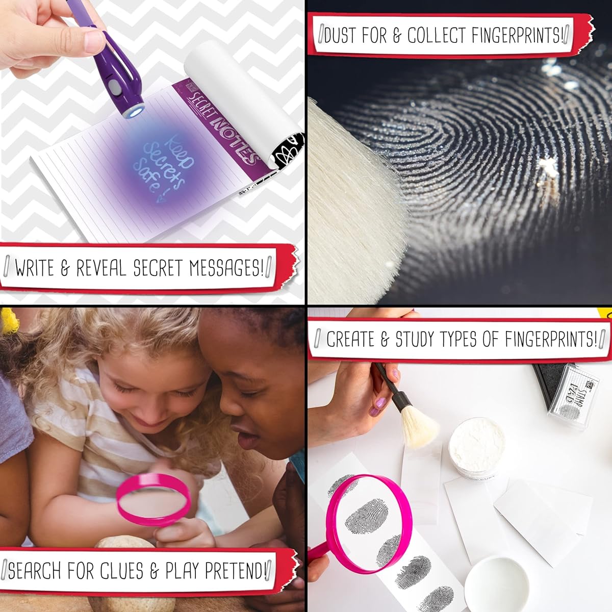 Project MC2 Pretend Play Super Spy Gear STEM Science Kit with Detective Fingerprint ID, Crime Scene Tape, Magnifying Glass, Spy Notebook and More