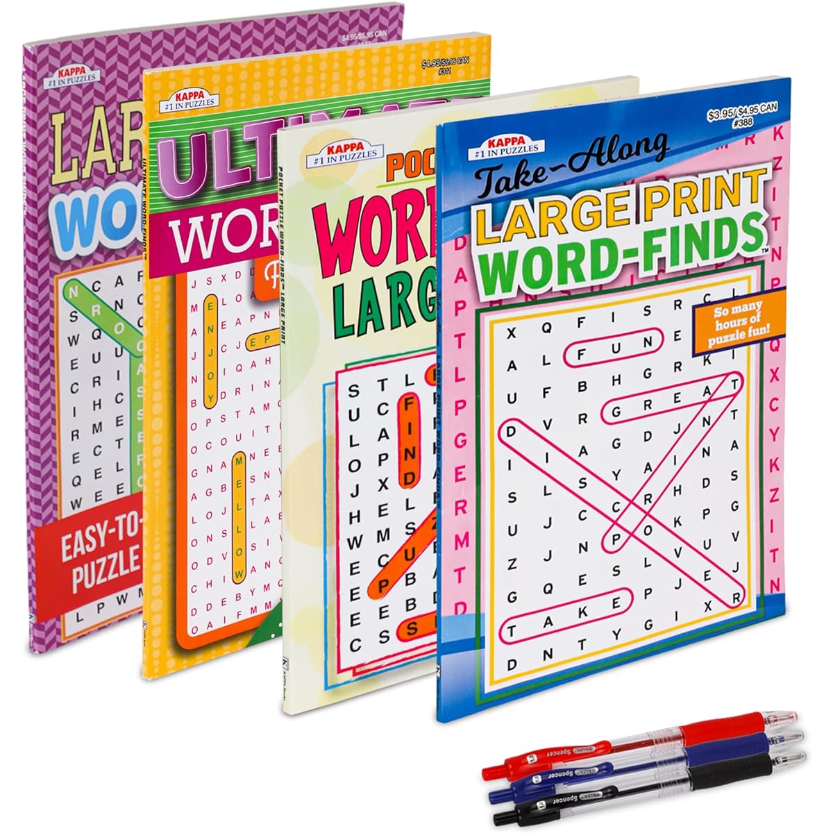 VARIETY SAVINGS 4 Pack 350+ Word Search Puzzle Books for Adults, Seniors, Brain Stimulation, Large Print Activity Books (Variety Pack Bulk Purchase) Paperback - Large Format Digest Combo