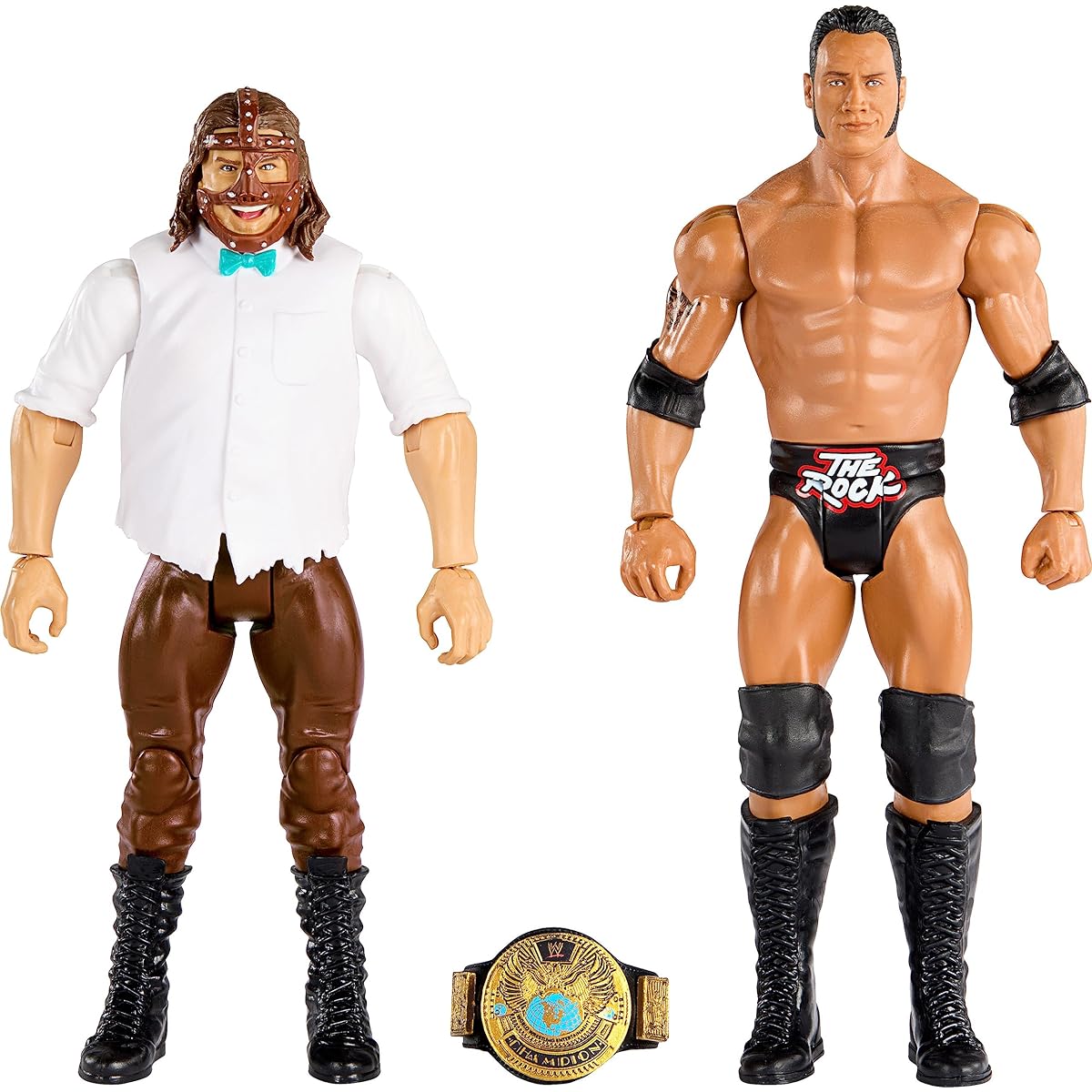 Mattel WWE The Rock vs Mankind Championship Showdown Action Figure 2-Pack with Championship 6"