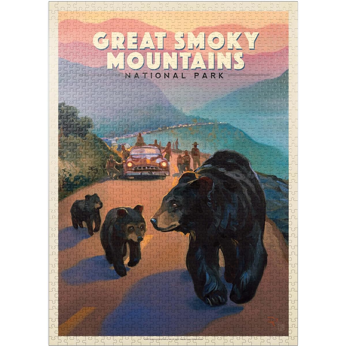 Great Smoky Mountains National Park: Bear Jam Vintage Poster - Premium 1000 Piece Jigsaw Puzzle for Adults