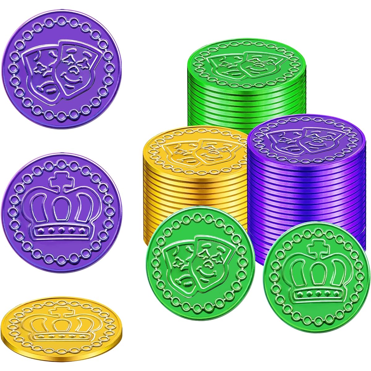Wobeny 100 Mardi Gras Plastic Coins - Purple Green Gold Coins Doubloons Mardi Gras Decorations Parade Throws Party Favors