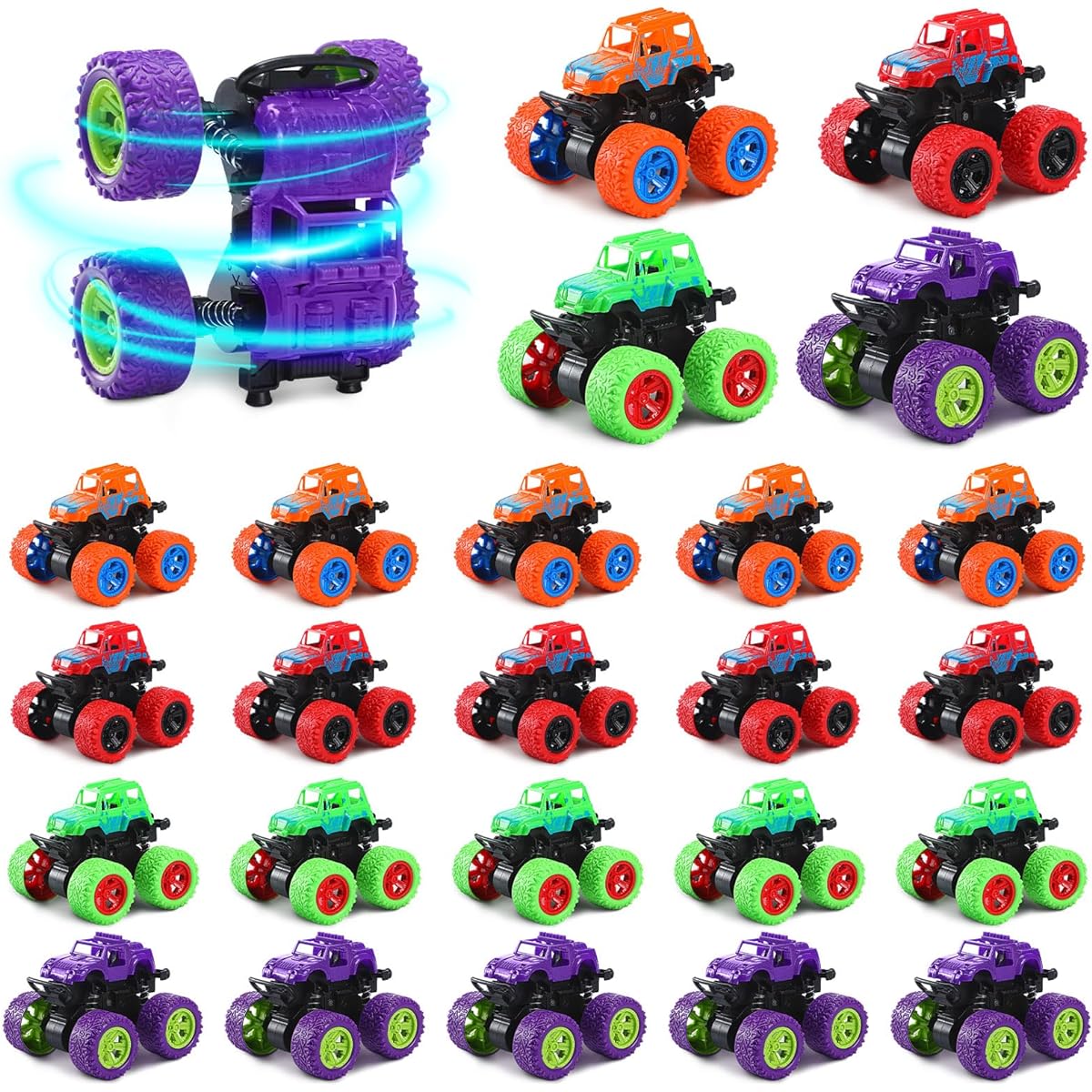 24 Pack Truck Toy Car Friction Pull Back Vehicle Car Mini 360 Degree Rotation 4 Wheel Drive Car Toy Set Birthday Party Gift for Ages 3+
