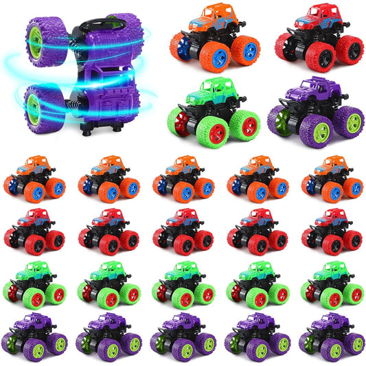 24 Pack Truck Toy Car Friction Pull Back Vehicle Car Mini 360 Degree Rotation 4 Wheel Drive Car Toy Set Birthday Party Gift for Ages 3+