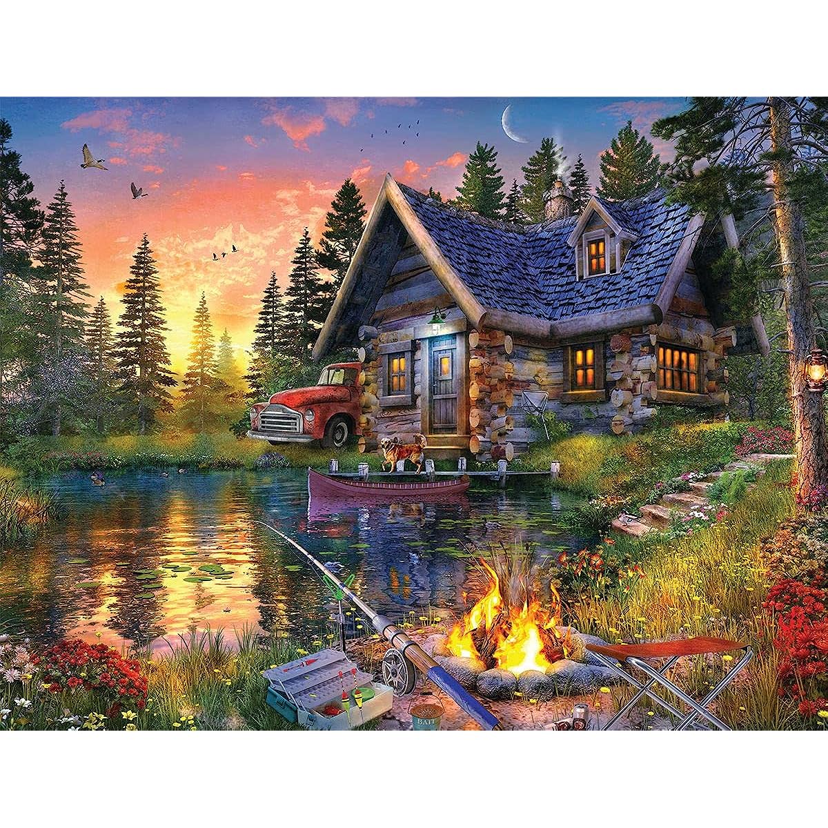 Springbok Puzzles - Sun Kissed Cabin - 500 Piece Jigsaw Puzzle - Large 18 Inches by 23.5 Inches Puzzle - Made in USA - Unique Cut Interlocking Pieces