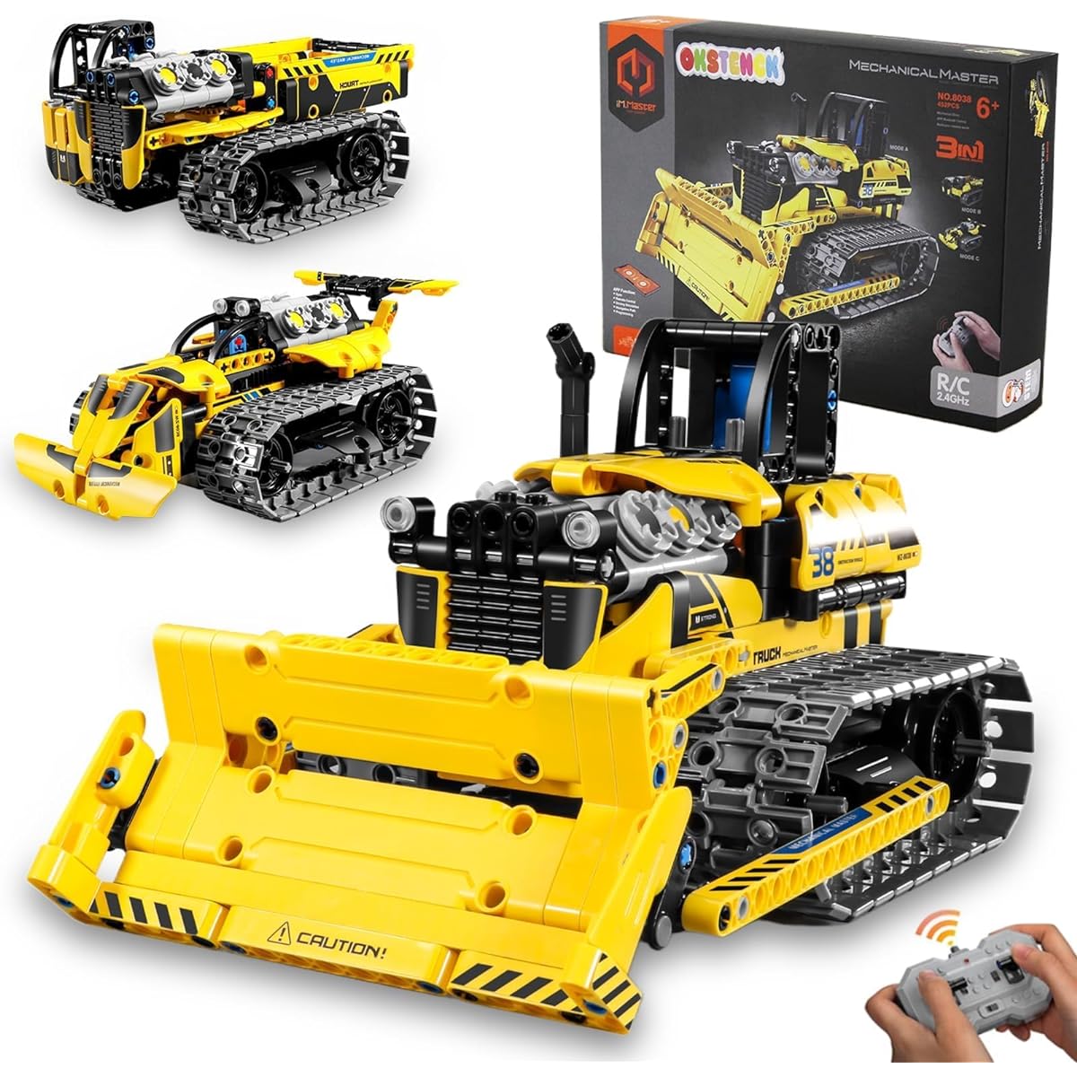 OKSTENCK 3-in-1 STEM Remote Control Building Toys for Kids Bulldozer STEM Building Kit 452 Pieces RC Construction Engineering Learning Toy Set for Ages 6 7 8 9 10 11 12 Years Old and Up Boys Girls