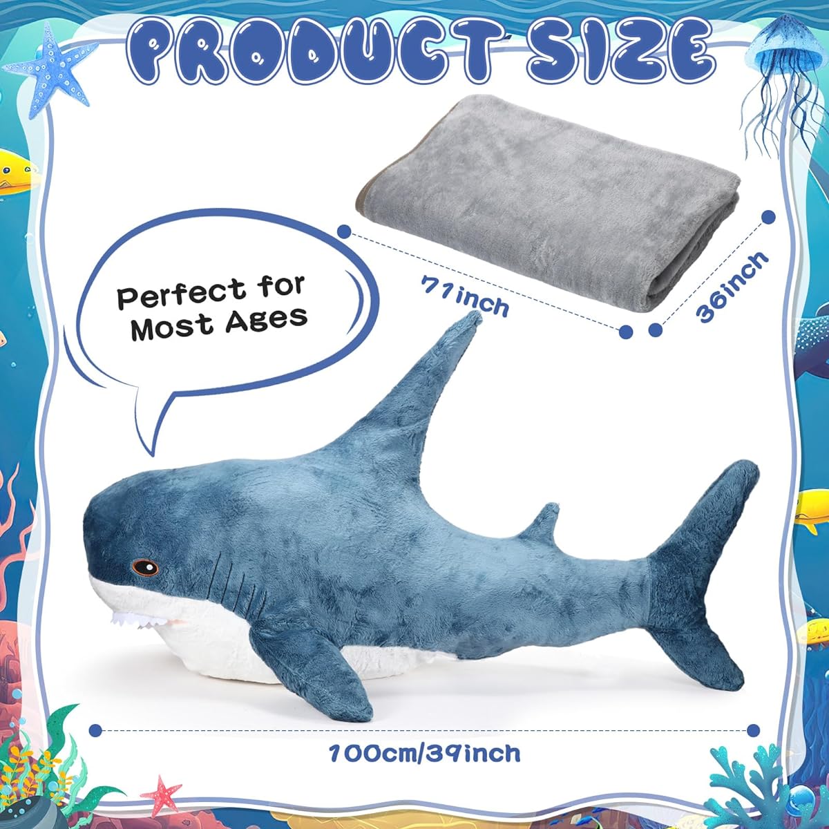 Libima Shark Stuffed Animal, 39" Shark Plush Toy, Jumbo Shark Toy, Large 2-in-1 Shark Plush Toy, Soft Dual Use Shark Pillow for Kids Boys Girls Room Decor (Dark Blue)