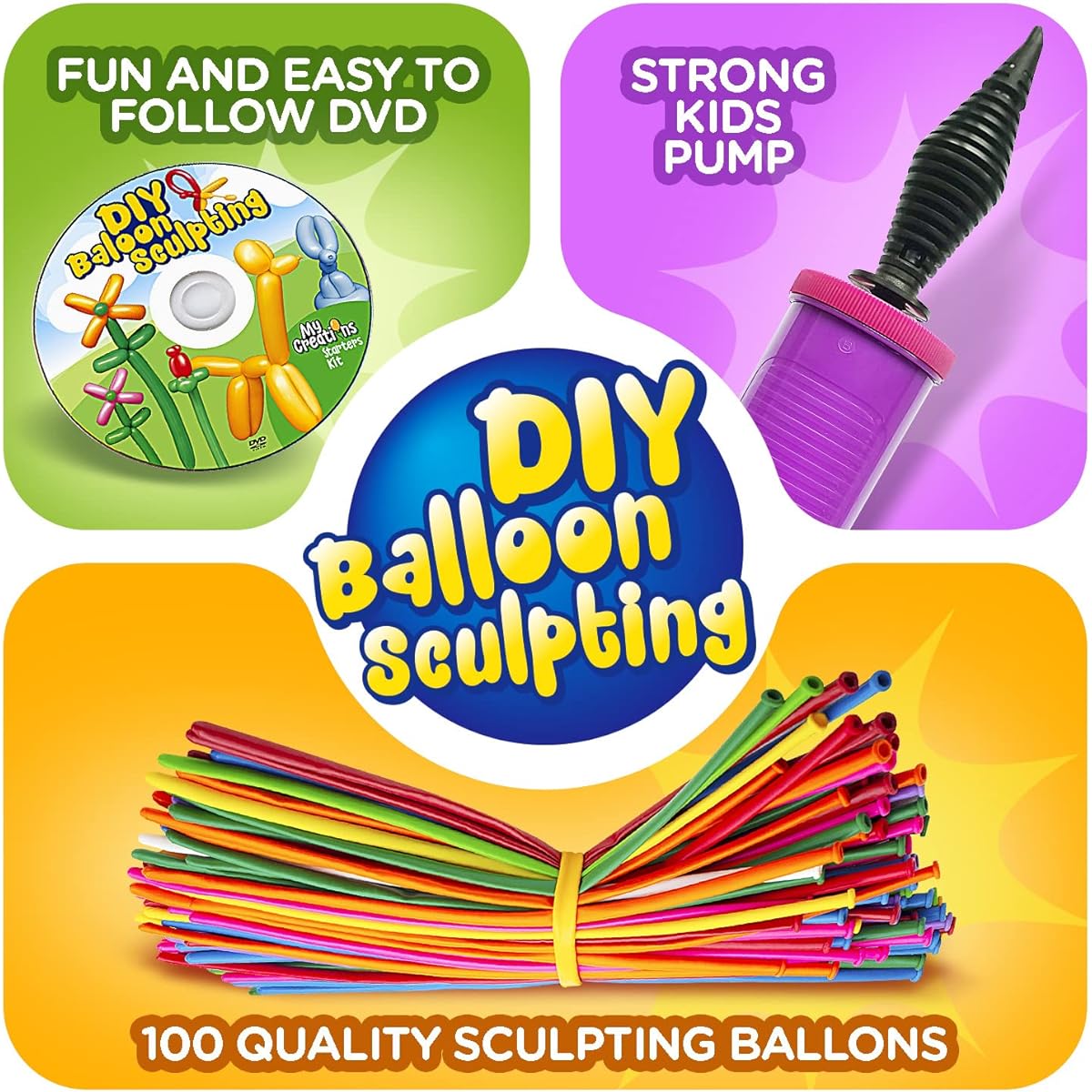 Balloon Animal Kit Twist & Modeling Balloon Kit with 100 Balloons for Balloon Animals, Balloon Pump, DVD and More, Great Gift for Boys, Girls, Teens