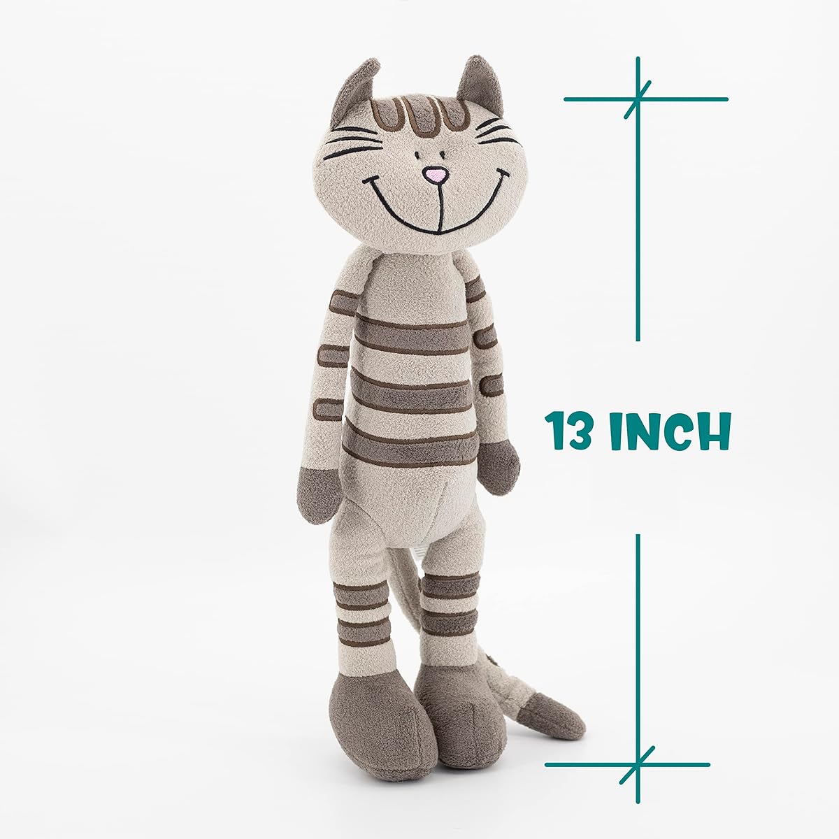 MR VIVICARE 14" Grey Striped Standing Cat Plush Toy for Girls and Boys Grey Cat Stuffed Animal for Kids Newborn Baby Birthday Christmas Gift Machine Washable