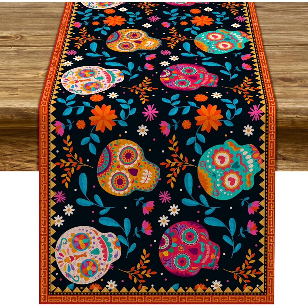 Pudodo Day of the Dead Table Runner Dia De Los Muertos Sugar Skull Mexican Holiday Party Kitchen Dining Room Home Table Decorations (13" x 72")