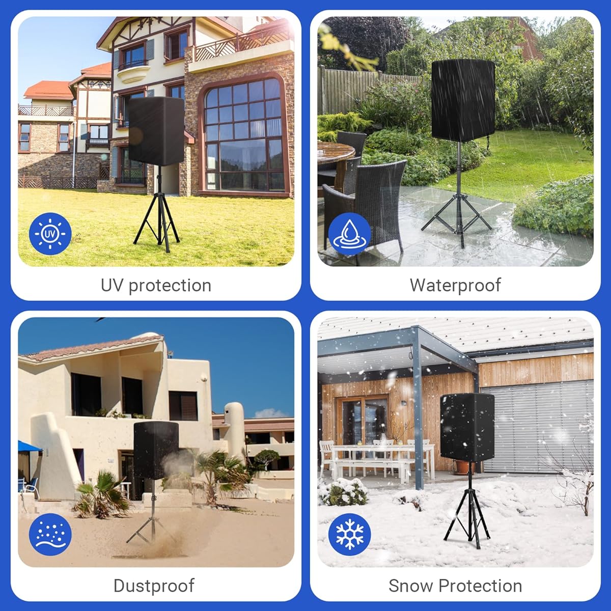 Feionar Speaker Cover for 15" PA/DJ Powered Speaker Mounted on Stand Outdoor Speaker Cover UV Protection Waterproof Dustproof 600D Oxford Cloth (Black)