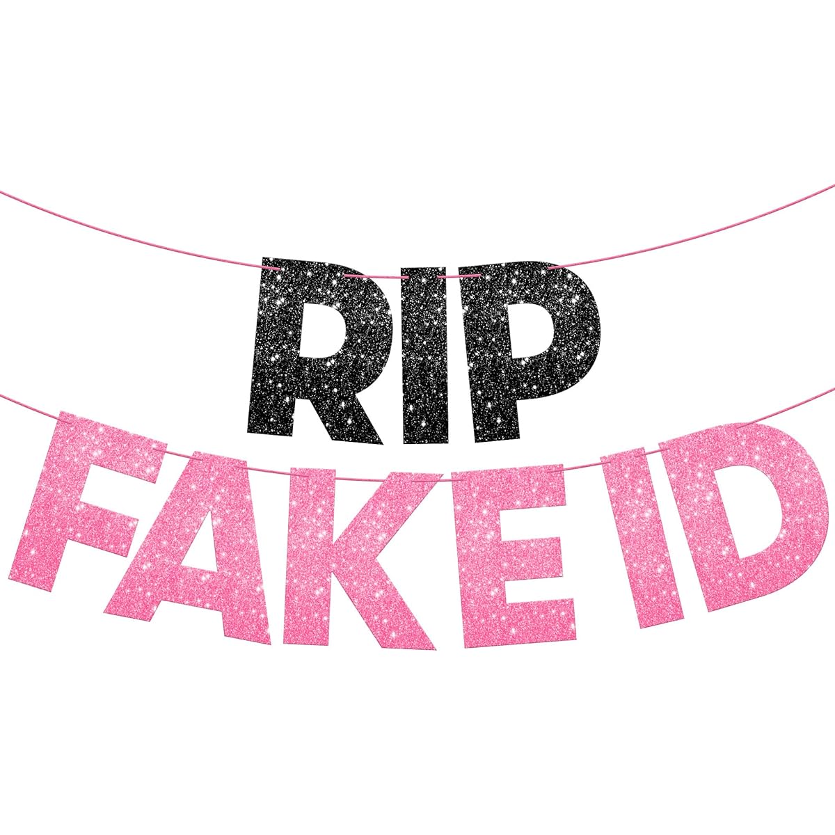 KatchOn Black & Pink RIP Fake ID Banner - Glitter, 10 Feet, No DIY Required | 21st Birthday Sign | 21st Birthday Decorations for Her | Finally 21 Banner | 21st Birthday Decorations | 21st Birthday Banner