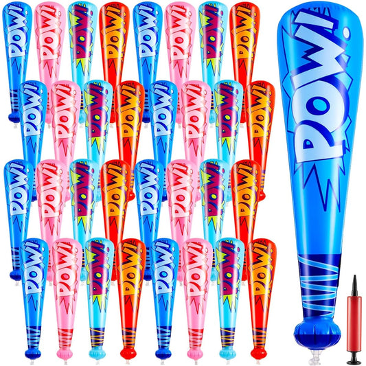 32 Pieces Pow Inflatable Baseball Bats, 20 Inch Inflatable Toy Bats for Kids Baseball Party Decorations Favors Carnival Birthday Party Supplies Giveaways Sports Theme Party Toys, 4 Colors