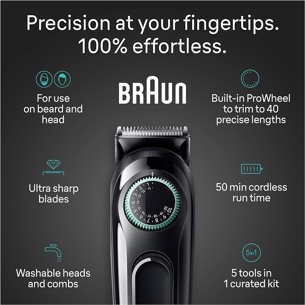 Braun All-in-One Style Kit Series 3 3450 5in1 Trimmer Beard Trimmer Ear Nose Trimmer Clipper Others Super Sharp Blade Washable in 40 Lengths