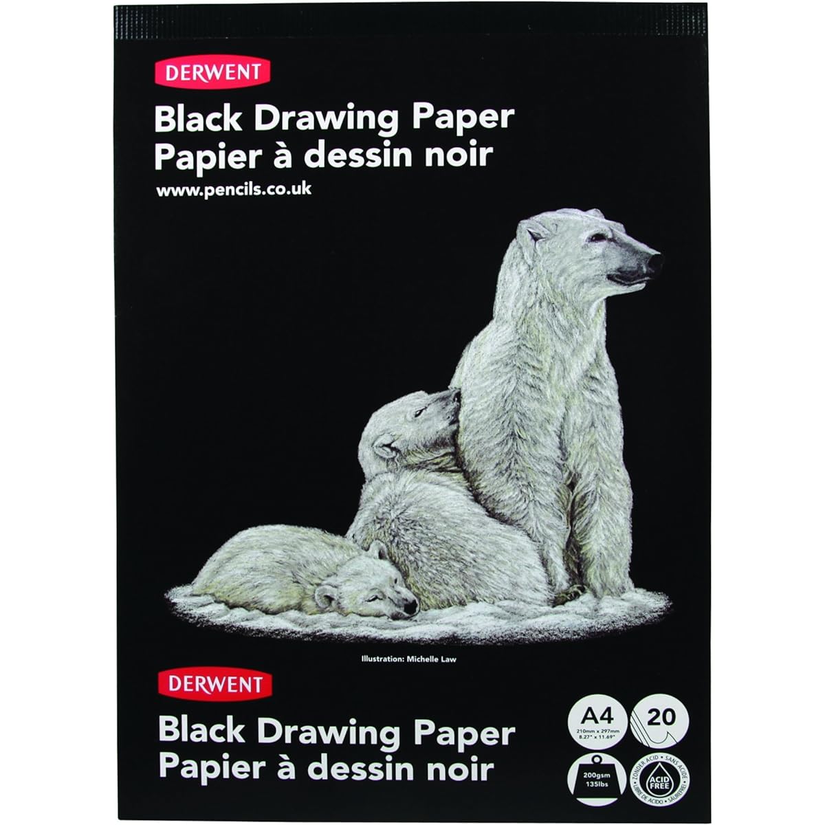 (A4, Portrait) - Derwent Sketch Pad, A4, Portrait, 21cm x 30cm Page Size, 20 Black Pages (2300468)