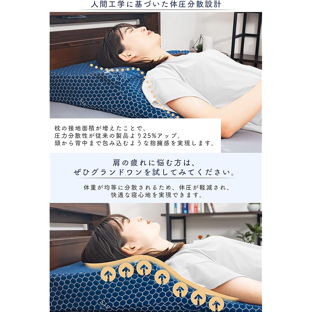 DreamCat's Pillow, Memory Foam, Fully Supporting Head, Neck, and Shoulders, No Neck Pain, Popular, Gift for Back, Side, and Stomach [Genuine Japanese Product] (Dark Blue)