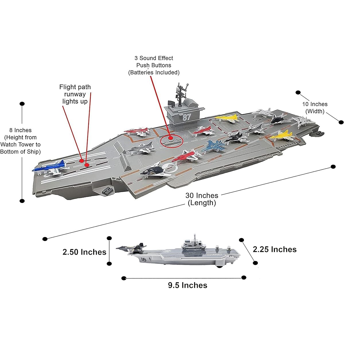 Large Aircraft Carrier Toy Small Catapult Aircraft Carrier Combo with Fighter Plane and 12 Military Vehicles