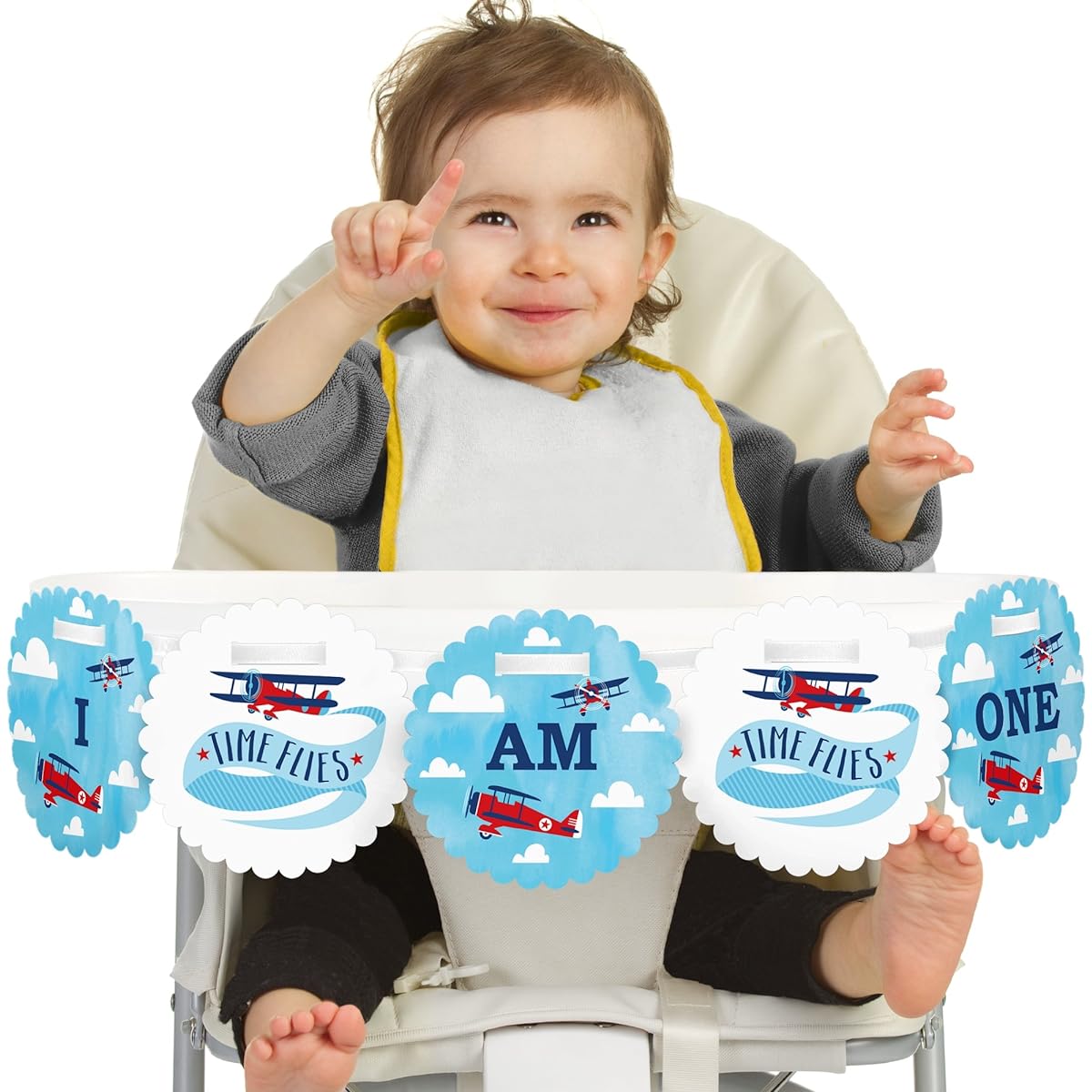 Taking Flight - Airplane 1st Birthday High Chair Decorations - I Am One - First Birthday High Chair Birthday Banner