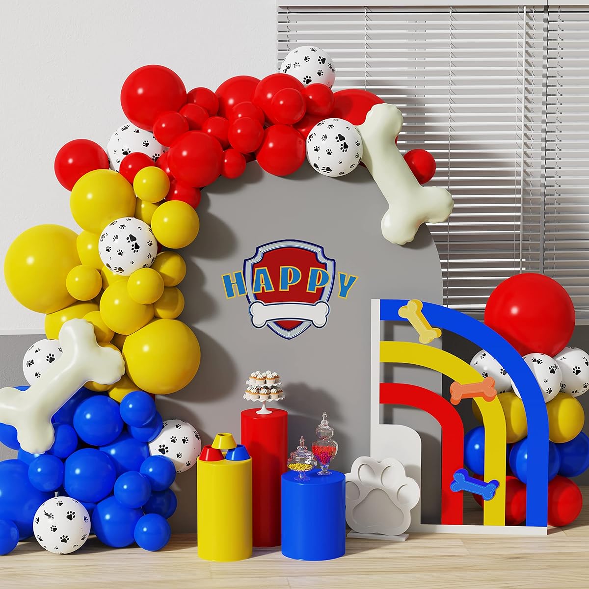 Paw Balloon Garland Kit with Balloons and Red Yellow Blue Dog Paw Latex Balloons Birthday Decorations Baby Shower Decorations