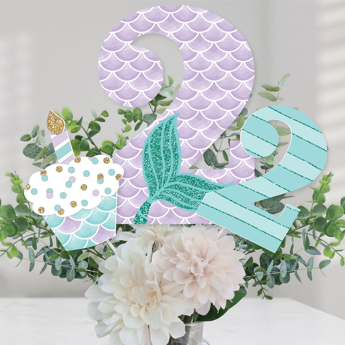 2nd Birthday Let's Be Mermaids - 2nd Birthday Party Centerpiece Sticks - Table Toppers - Set of 15